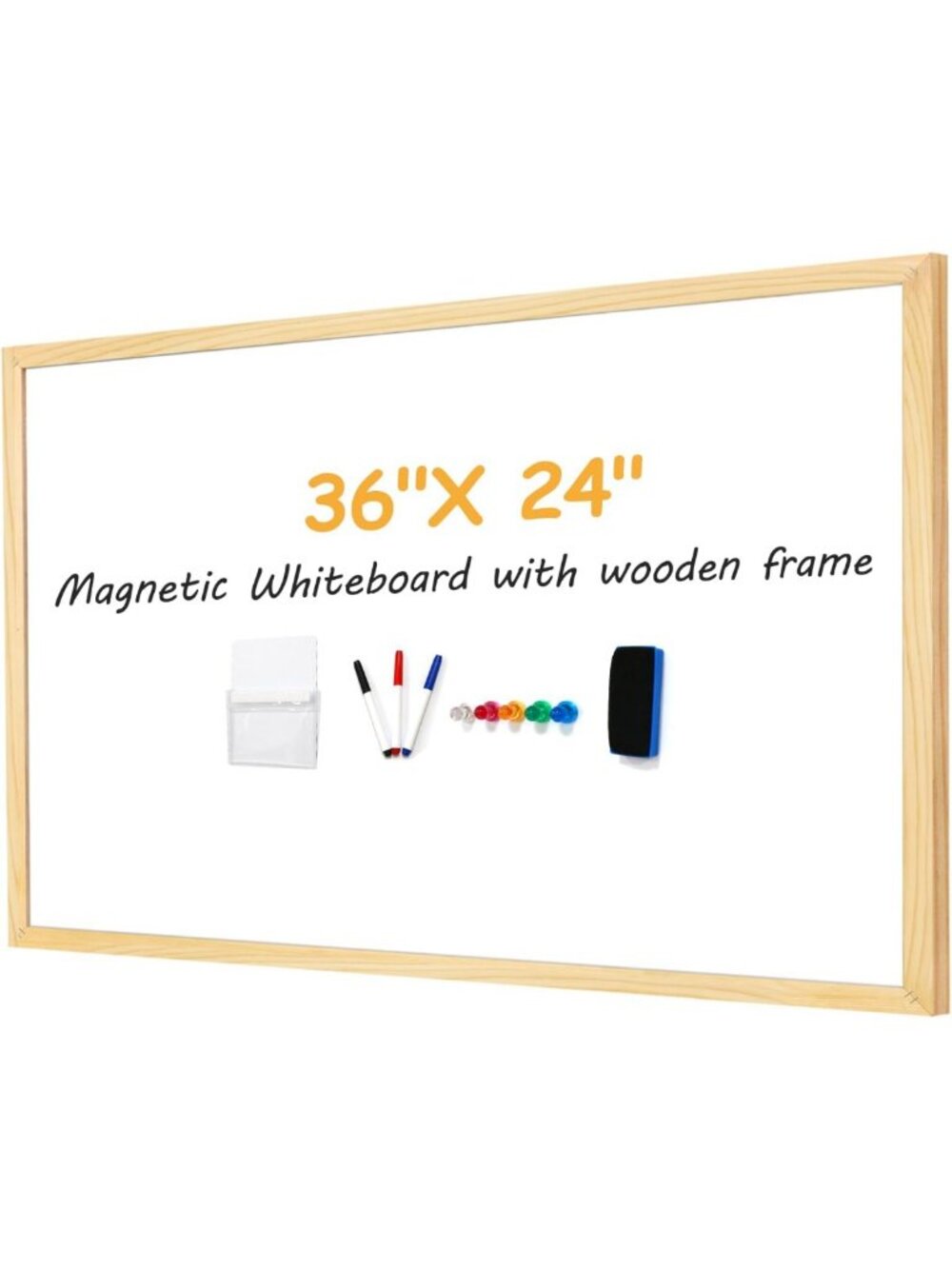 Magnetic Whiteboard 36"x24" with Decorative Wood Frame - Wall-Mounted Organizer